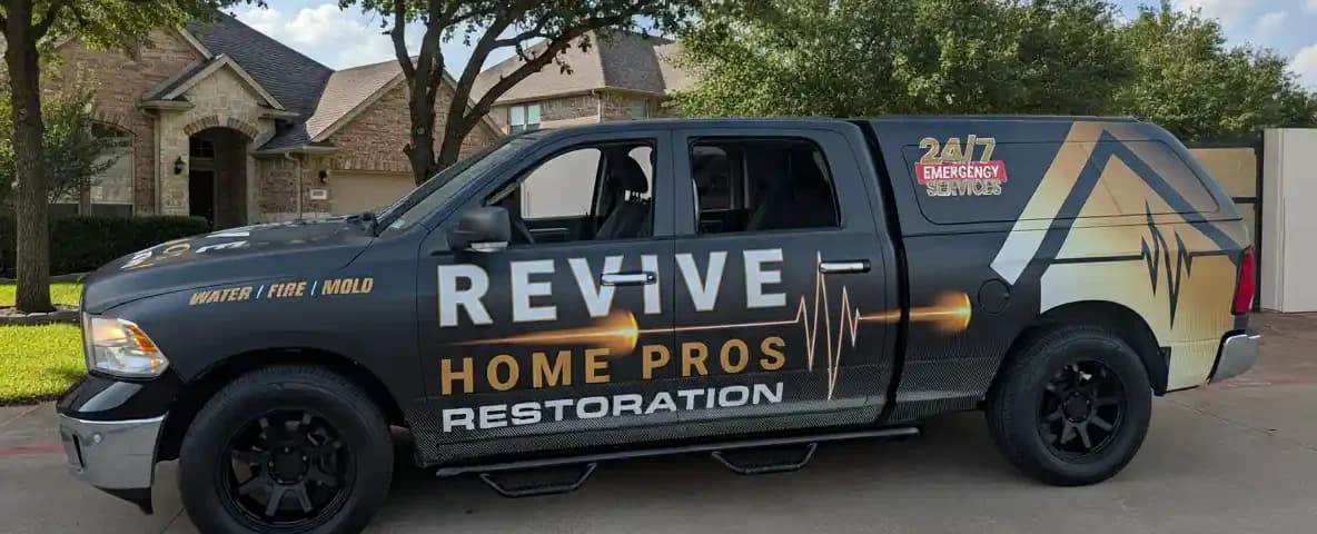 Revive Home Pros home service truck wrap driving visibility in residential neighborhoods