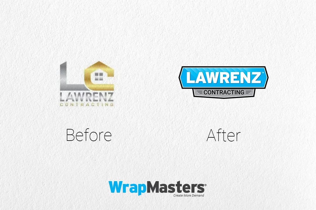 Lawrenz Contracting logo before and after rebrand by WrapMasters