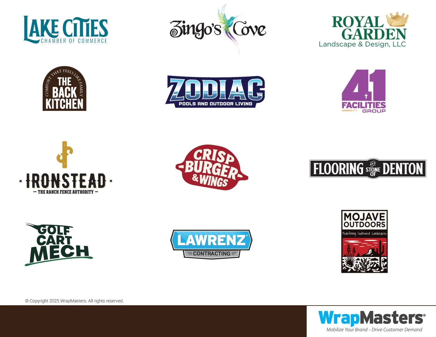 WrapMasters client logos 2025 — home service companies and local businesses across North Texas