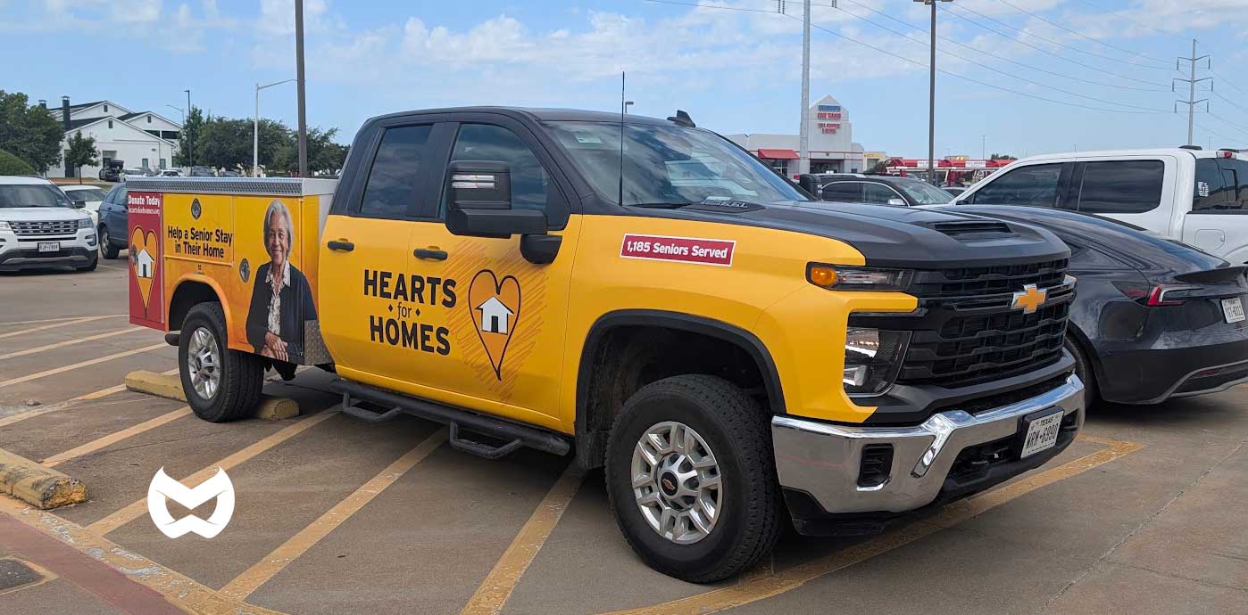 Hearts for Homes nonprofit truck wrap by WrapMasters — Fleet-First Branding™ in the field