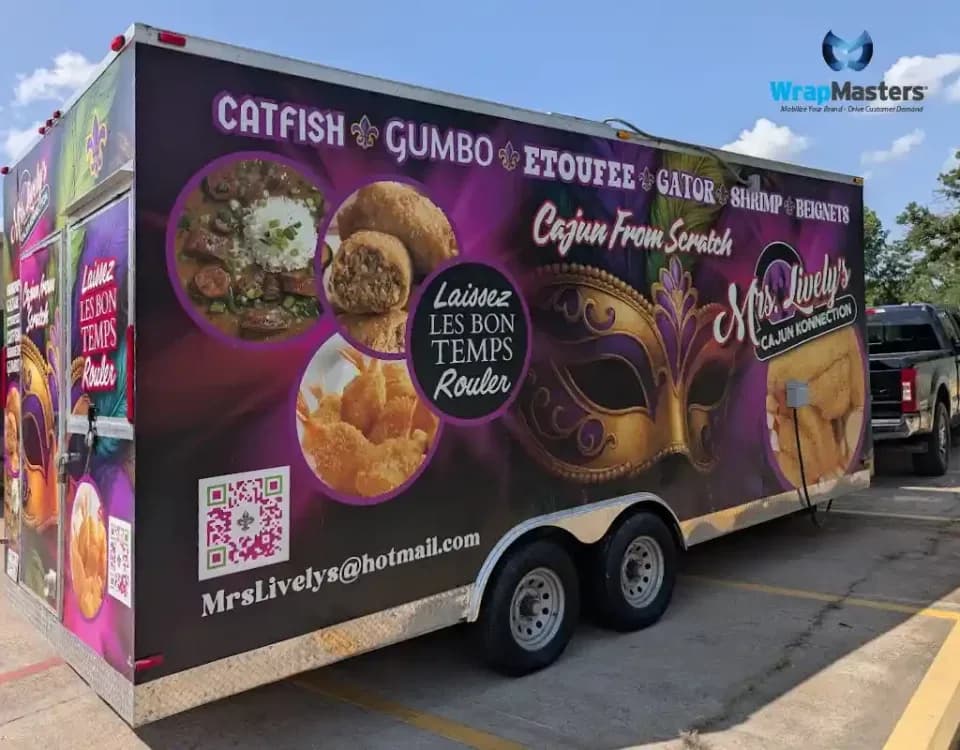 Custom food trailer wrap design in Denton, Texas by WrapMasters