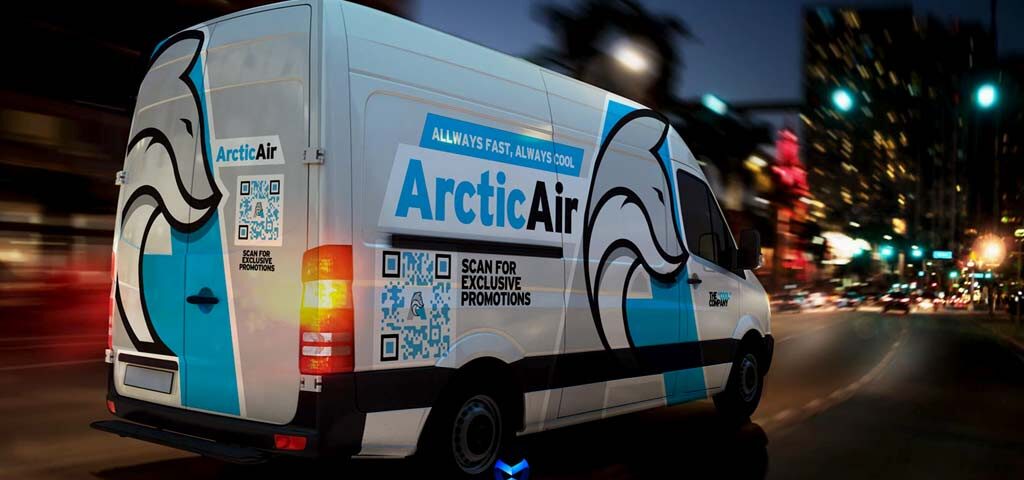 Arctic Air Van Wrap Concept for HVAC in Denton white and bright blue by wrapmasters in Corinth