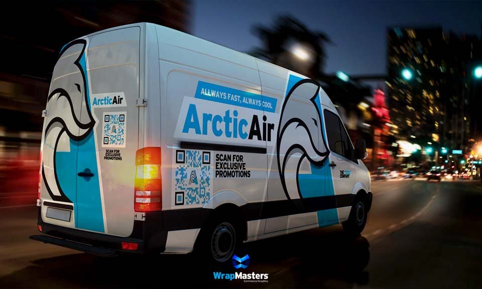Arctic Air Van Wrap Concept for HVAC in Denton white and bright blue by wrapmasters in Corinth
