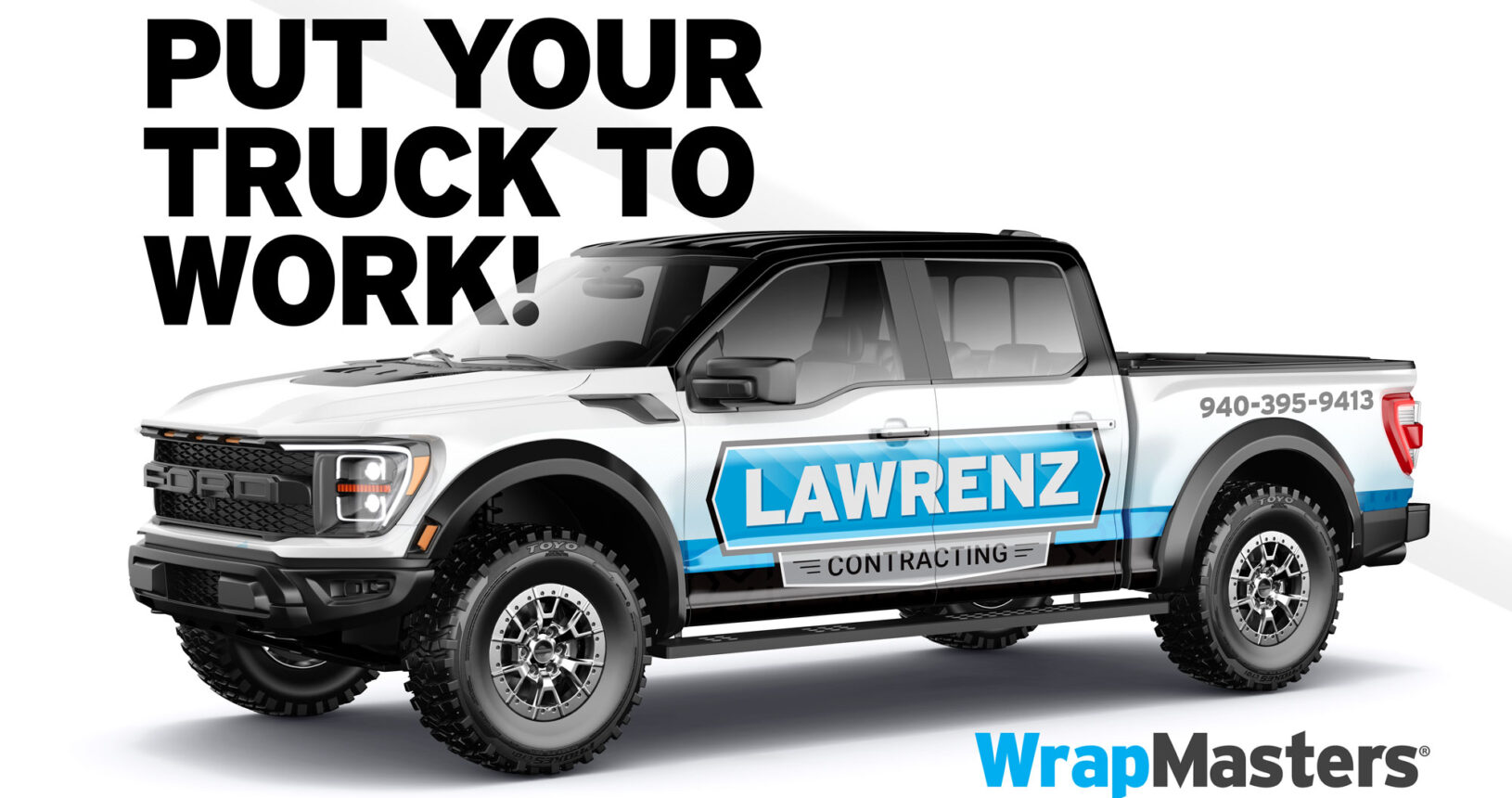 Home Service Branding Truck Wrap with Black Top and Blue Logo for Lawrenz Roofing