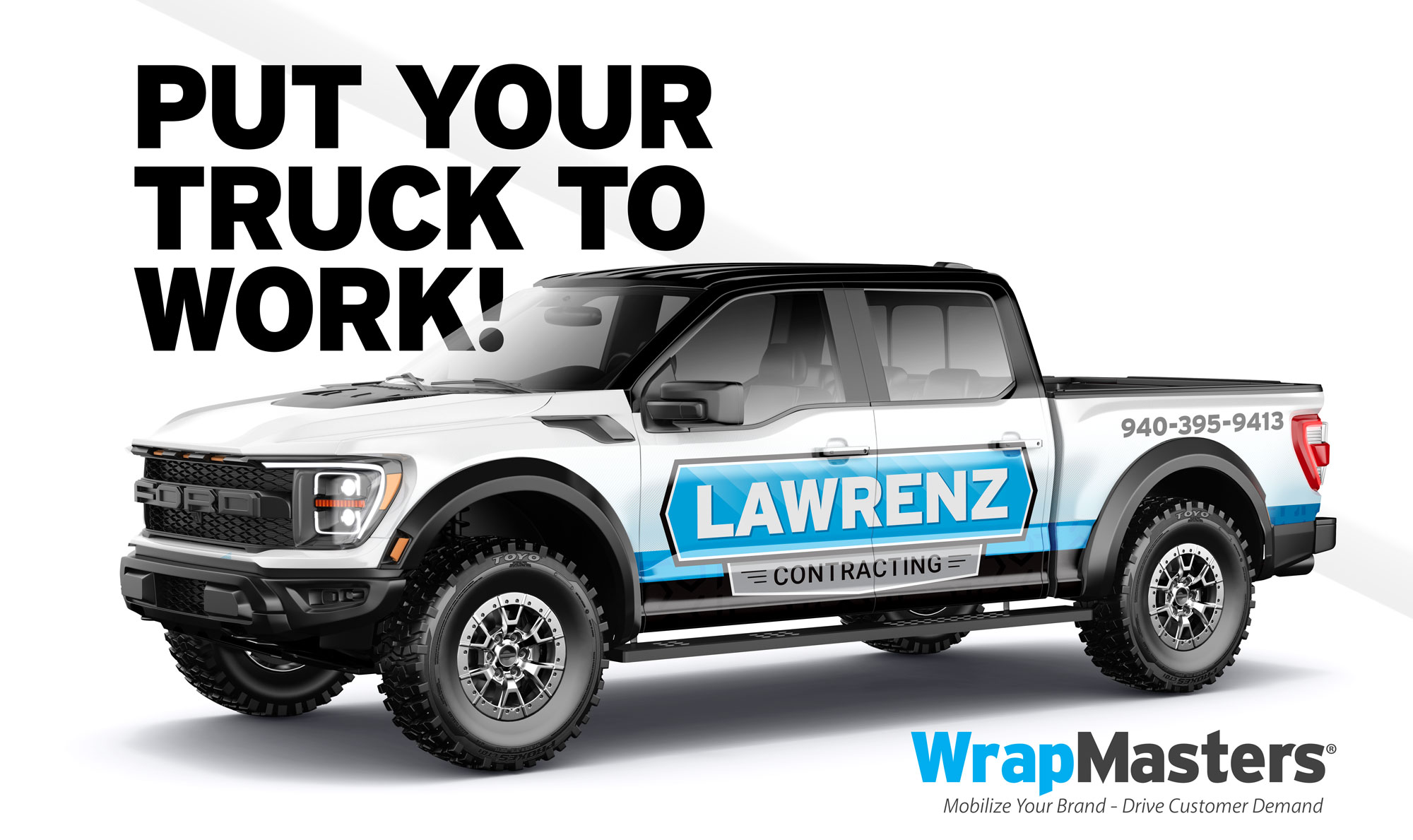 Home Service Branding Truck Wrap with Black Top and Blue Logo for Lawrenz Roofing