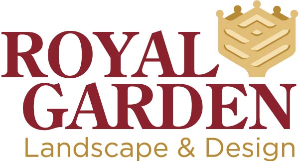 Royal Garden Landscape Design Logo with Crown Rose Gold and Red Colors